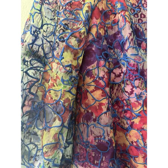 Badgley Mischka Pink Blue Floral Mini Flutter Bell Sleeve Cocktail Dress Size 4 - Picture 3 of 10